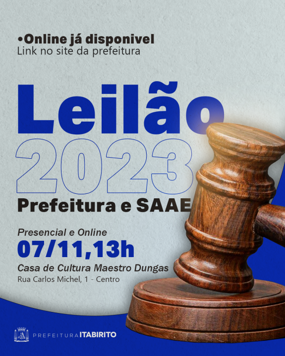 Prefeitura de Itabirito realizará leilão de bens no dia 7 de novembro